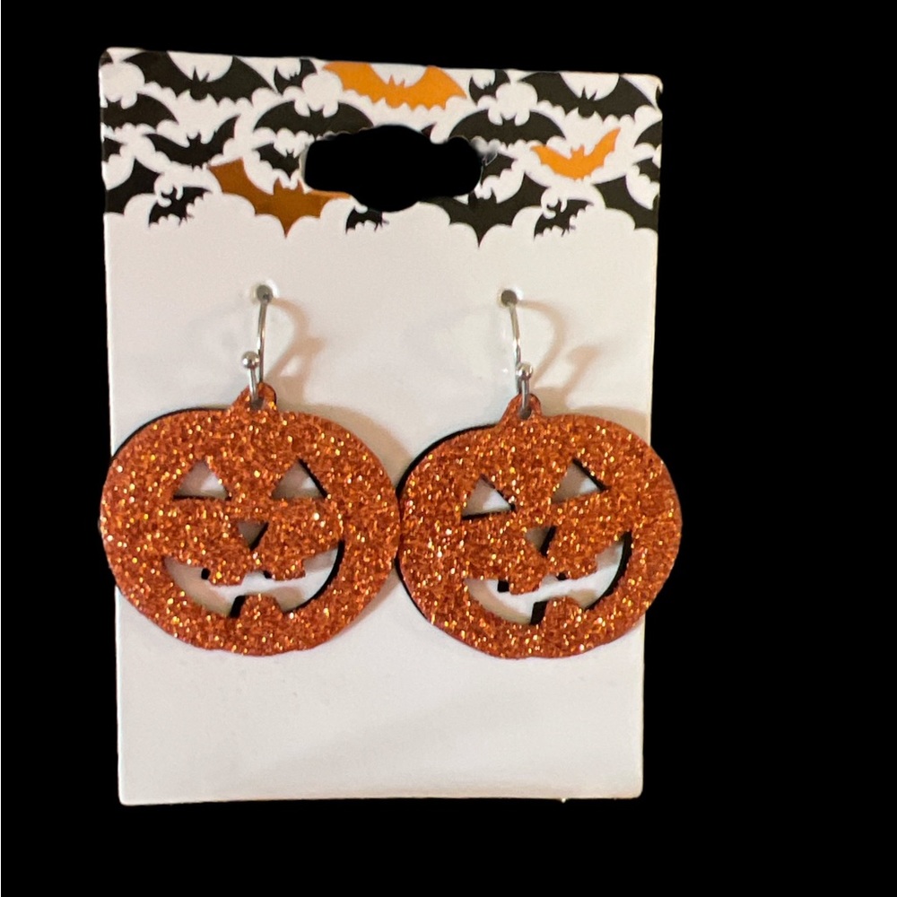 Jack-O-Lantern Glitter Dangle Earrings